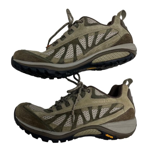Merrell 7.5 Womens Siren Ventilator Sage Brown Tan Leather Hiking Sneaker Boots - Picture 2 of 10